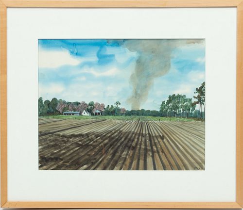 Norman MacLeish, 1890 - 1975, Watercolor Farm Scene "Smoke", H 15'' W 19''