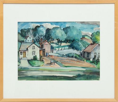 Norman MacLeish (American, 1890-1975) Watercolor On Paper "Wheelbarrow", H 14'' W 19.5''
