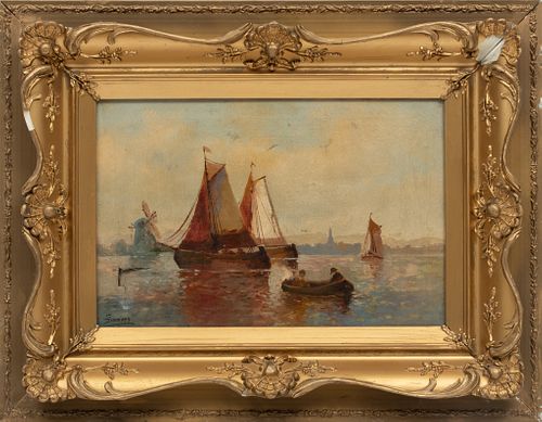 Simmons, Oil On Canvas,  1900, Dutch Maritime Scene, H 12'' W 17.5''