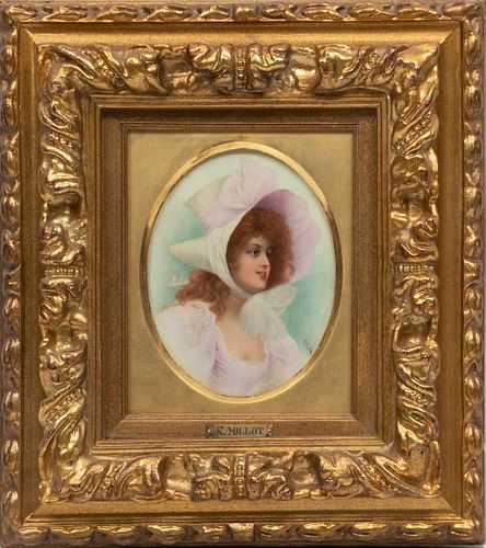 Adolphe Millot (French, 1857-1921) Oil On Board Portrait Of A Lady, H 8.5'' W 6.5''