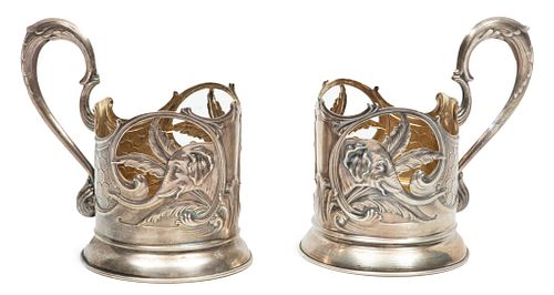 Soviet 875 Silver Tea Glass Holders, 20th C., H 4.5'' L 4.5'' 7.84t oz 2 pcs