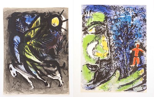 Marc Chagall (French/Russian, 1887-1985) Lithograph In Colors On Wove Paper, 1960, The Angel; Profile And Red Child, 2 Works H 13'' W 10''