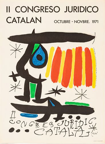 Joan Miro (Spanish, 1893-1893) Lithograph Poster, 1971, II Congreso Juridico Catalan, H 30.25'' W 22.25''