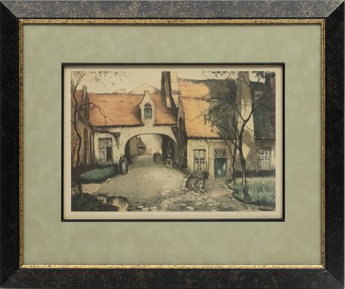 After Alfred Van Neste Color Print On Paper, Beguinage A' Bruges, H 10'' W 14.5''