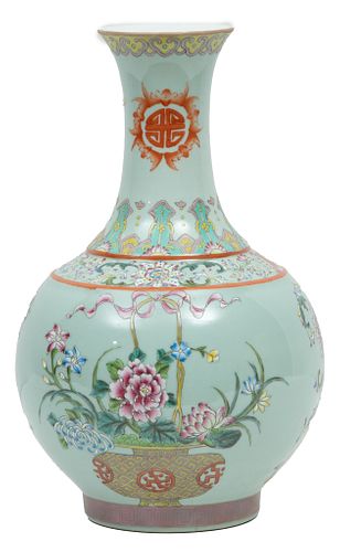 Chinese Enamel On Porcelain Yuhuchunping Vase 21st C.,, H 16'' Dia. 9.5''