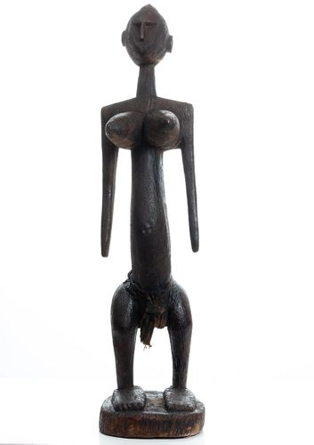 Senufo Republic Of Congo Carved Wood Sculpture, Standing Female Nude, H 42'' W 9.5''