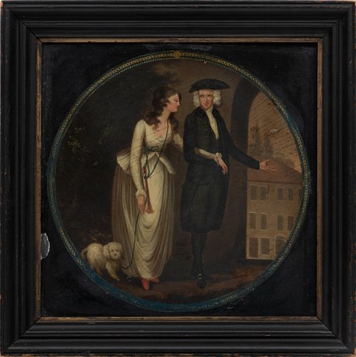 After James Northcote, Oil On Metal Panel,  19th C., "Sterne Conducting Maria Into Moulines", H 12.5'' W 12.5''