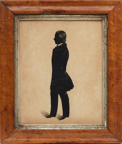 Barrett, Watercolor Silhouette, Standing Man C. 19th.c., H 9'' W 2.5''