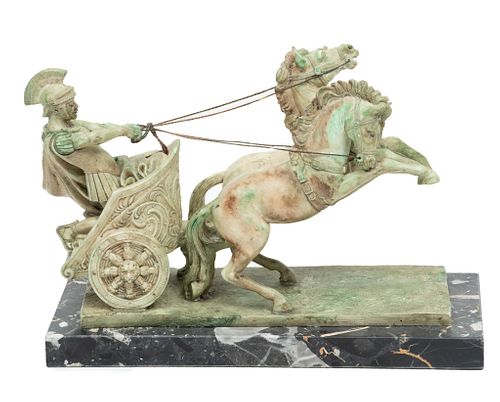 Italian Resin Sculpture, C. 1997, Roman Chariot, H 6.5'' W 4'' L 10''