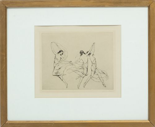 Warren Davis (American, 1865-1928) Etching On Paper, Three Muses, H 7.75'' W 9.75''