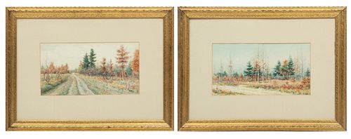 English Watercolors On Paper, Ca. 1902, Woodland Paths, H 8'' W 14'' 2 pcs