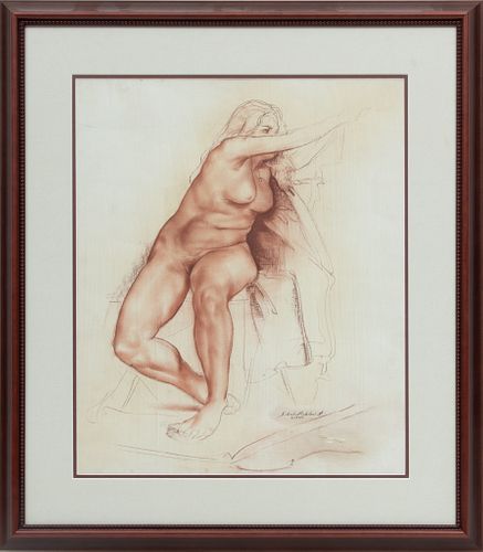 Pastel On Paper Sketch Of A Female Nude, H 22.5'' W 18.5''