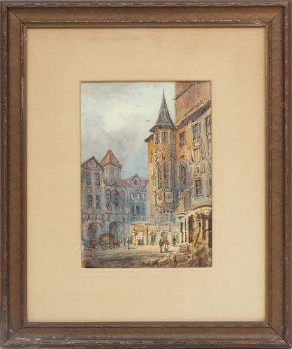 Edward Nevil (British, 1813-1901) Watercolor On Paper, 19th C., Prague Street Scene, H 10.5'' W 7.5''