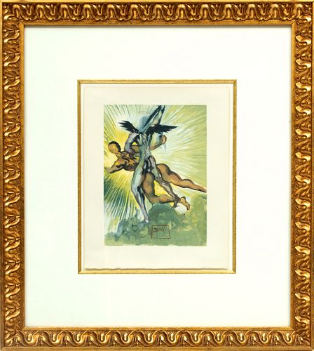 Salvador Dali (Spanish, 1904-1989) Wood Engraving In Color Guardian Angels Of The Valley, Purgatory, H 10'' W 7.25''