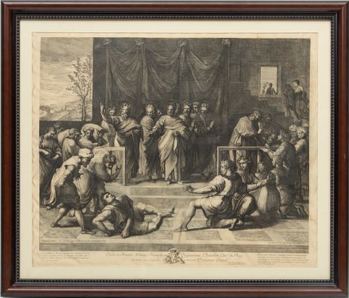 After Raphael Engraving On Paper, "The Death Of Ananias", H 23'' W 29''