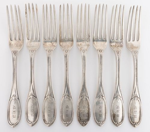 NEW YORK CITY, NEW YORK COIN SILVER PLACE FORKS, SET OF EIGHT