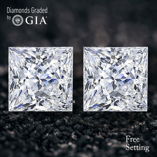 4.03 carat diamond pair, Princess cut Diamonds GIA Graded 1) 2.02 ct, Color H, VS2 2) 2.01 ct, Color I, VS2. Appraised Value: $93,400 