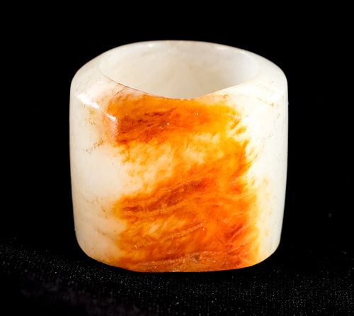 Chinese White Jade and Russet Archers Ring