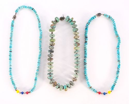 3 Chinese Turquoise Bead Necklaces
