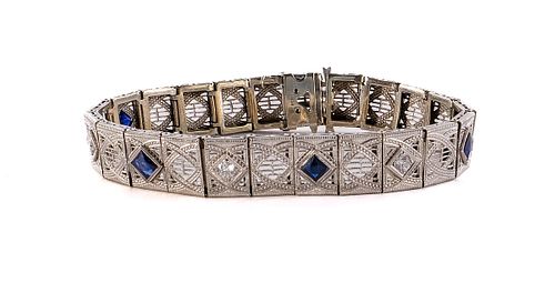 14k WG Art Deco Diamond & Sapphire Bracelet