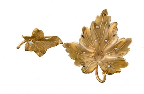 Gold Leaf Pins with Diamonds