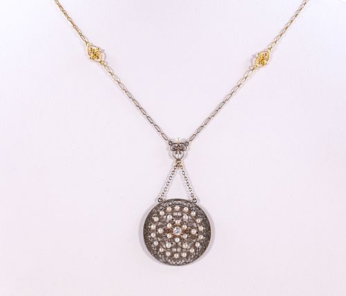 Victorian Seed Pearl and Diamond Pendant