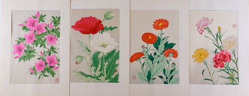 4 Woodblock Prints by Shodo Kawarazaki