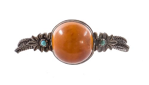 Butterscotch Amber Turquoise and Sterling Bracelet