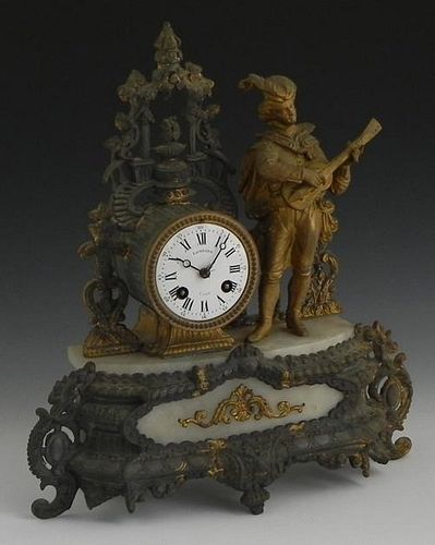 Gilt Spelter and Onyx Figural Mantel Clock, 29th c