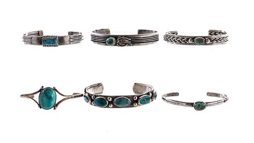 Six Native American Sterling & Turquoise Bracelets