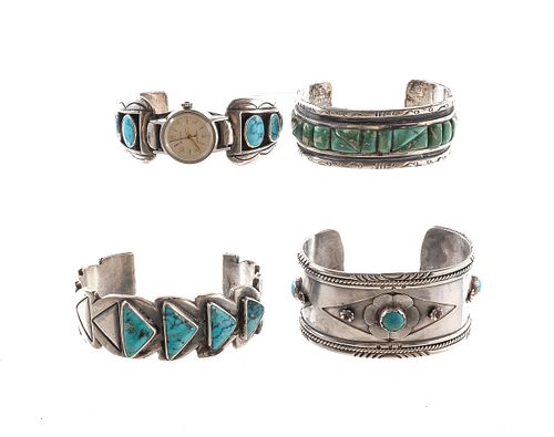 Native American Sterling & Turquoise Bracelets