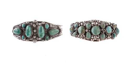 2 Native American Sterling & Turquoise Bracelets