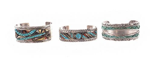 3 Sterling & Turquoise Cuffs by Victor Moses Begay
