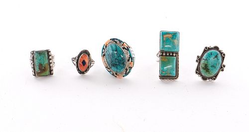 5 Native American Sterling Silver Rings