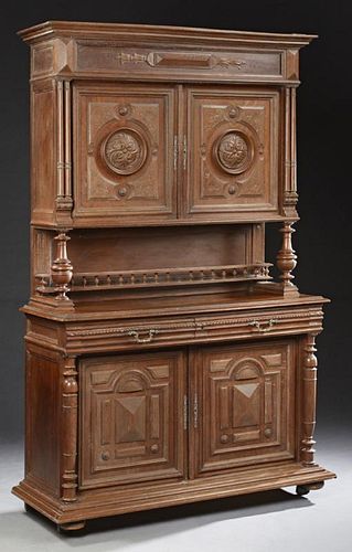 French Henri II Style Carved Oak Buffet a Deux Cor