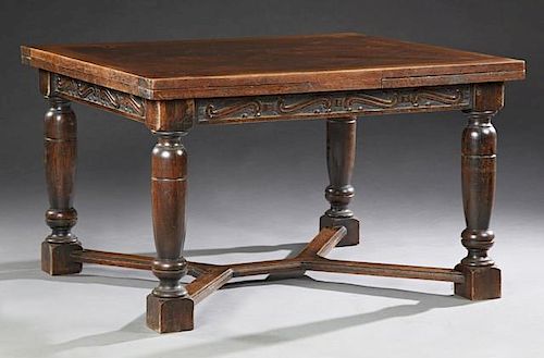 French Louis XIII Carved Oak Drawleaf Dining Table