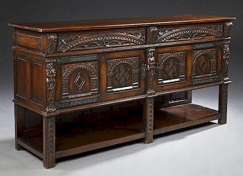 French Renaissance Style Carved Oak Sideboard, 19t
