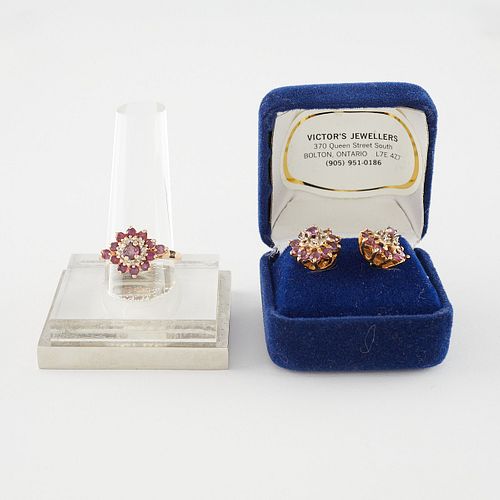 14k Gold & Ruby Earrings & Ring Set
