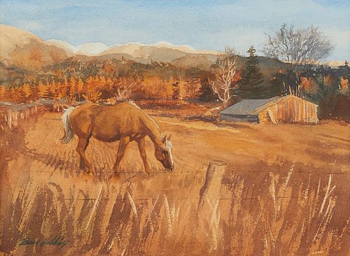 Bud Helbig Horse in Field Watercolor Painting