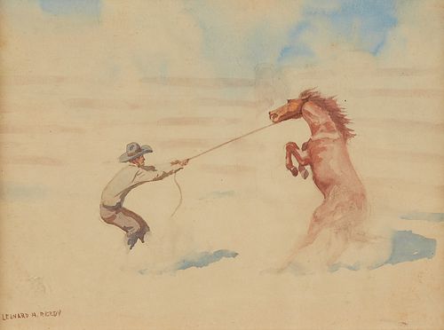 Leonard Reedy "Wild Horse Hunter" Watercolor