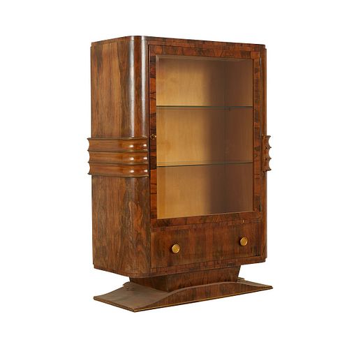 Art Deco Wooden Cabinet with Glass Shelves