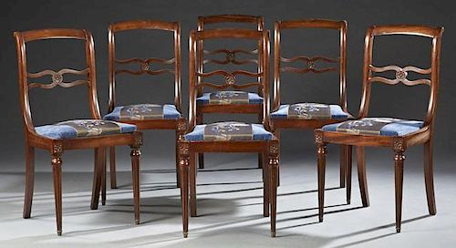 French Set of Six Louis XVI Style Carved Mahogany