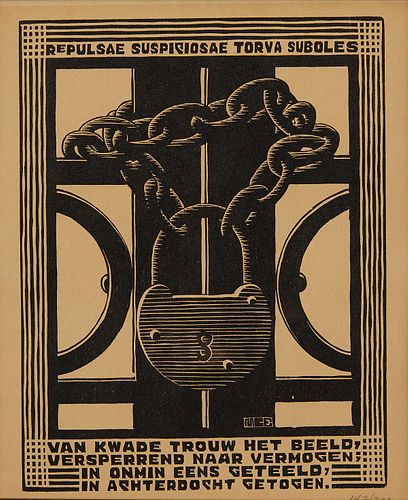 M.C. Escher "Padlock" Woodcut 1931