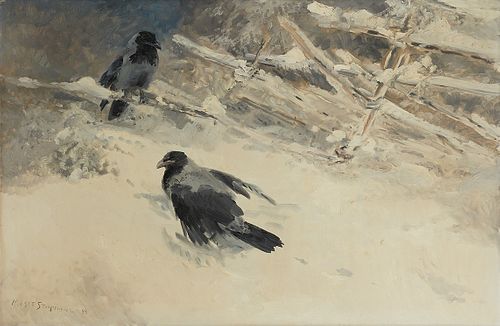 Mosse Stoopendaal Crows in Snow Painting 1943