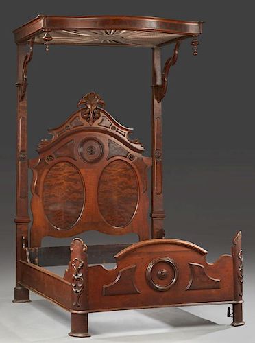 American Carved Walnut Half Tester Bed, c. 1890, t