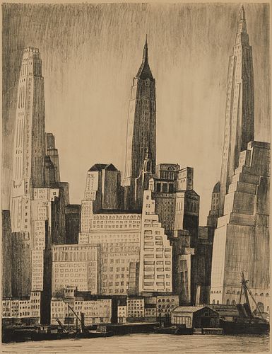 Dewey Albinson "Wall Street Center" Lithograph 1932