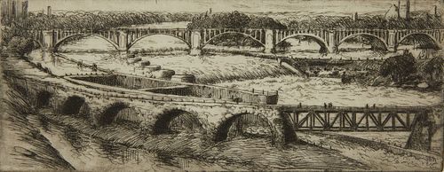 Stuart T. Loughridge "Stone Arch Bridge" Etching