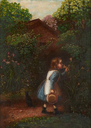 B.S. Hayes Painting of Young Girl in Garden