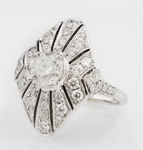 Lady's 18K White Gold Art Deco Style Dinner Ring,