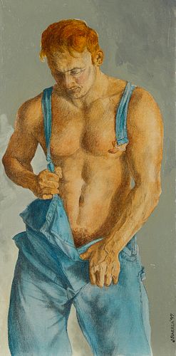 Jack Barkla "Male Figure in Overalls" Painting